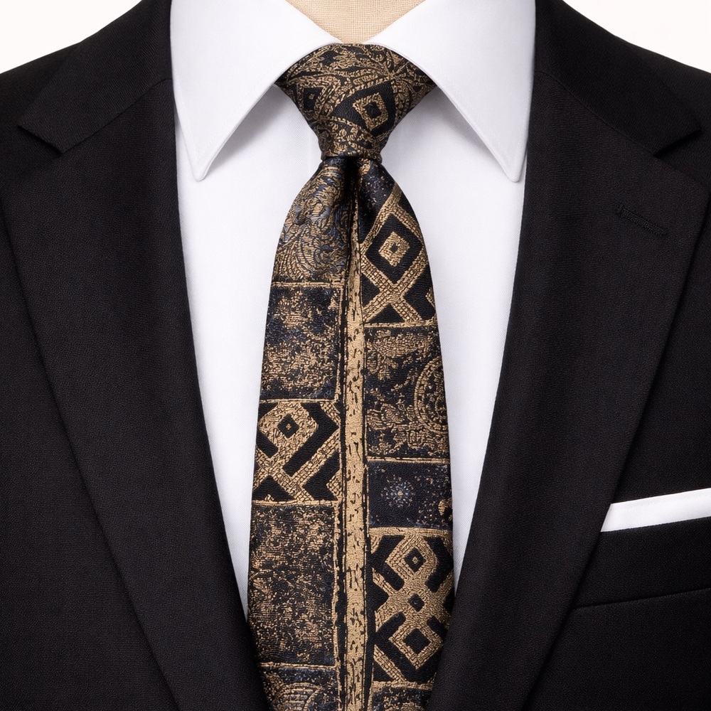 Vintage Surrey Sophisticates Brown Black‎ Geometric 100% Silk Tie Men's 58"x3.5"